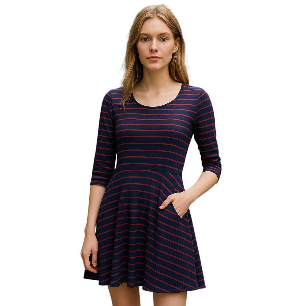 GAP Factory Women's Knit Dress Navy Blue&Red Stripe Ponte Pocket Stretch